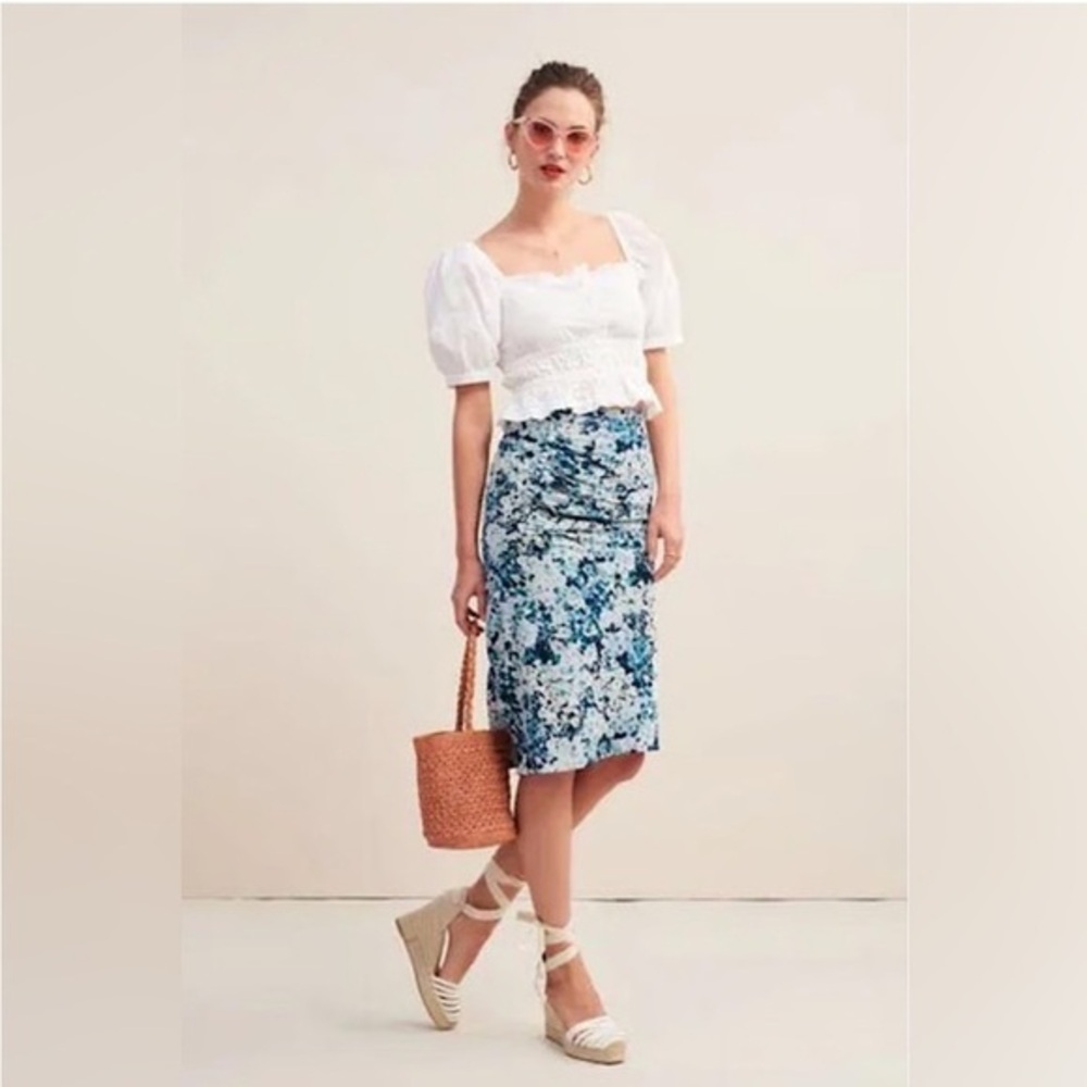 Rouje Skirt Scarlet Knee Length in Blue Floral